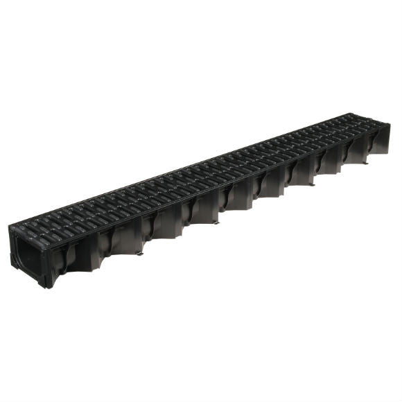 ACO HexDrain Channel 1m c/w Black Plastic Grate