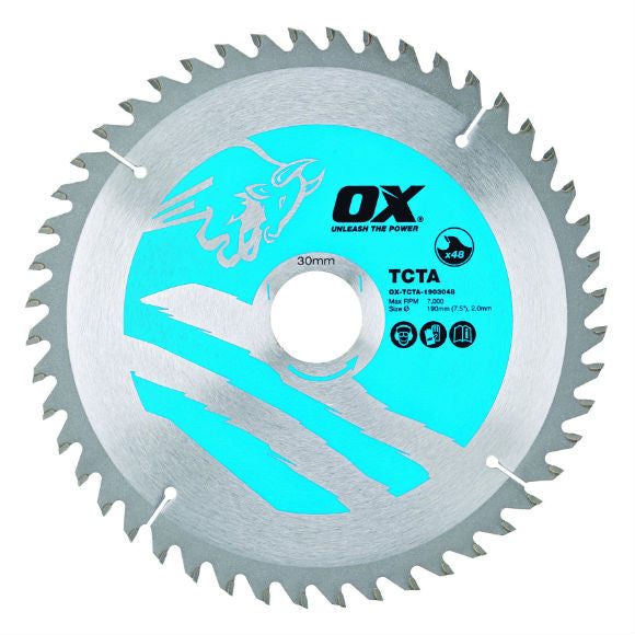 OX Circular Saw Blade 190/30mm, 48 Teeth TCG - Extra Fine Finish