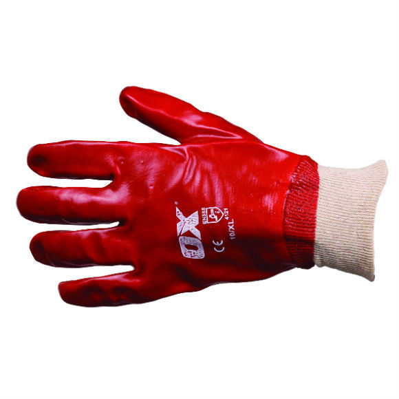 Ox Group - Red PVC Knit Wrist Gloves - Available in 2 Sizes